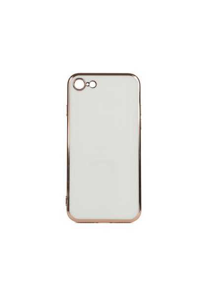 iPhone Se 2020 Parlak Yapılı ve Kenarları Altın Görünümlü Şık Bark Premium Silikon Kılıf