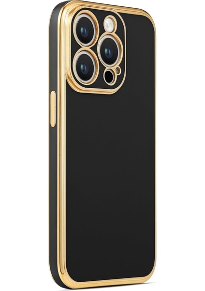 iPhone 14 Pro Parlak Yapılı ve Kenarları Altın Görünümlü Şık Bark Premium Silikon Kılıf