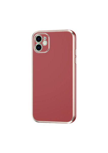 iPhone 12 Parlak Yapılı ve Kenarları Altın Görünümlü Şık Bark Premium Silikon Kılıf