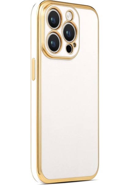 iPhone 14 Pro Parlak Yapılı ve Kenarları Altın Görünümlü Şık Bark Premium Silikon Kılıf