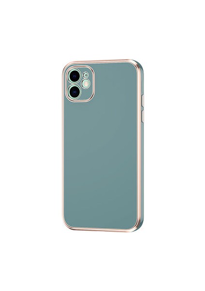 iPhone 12 Parlak Yapılı ve Kenarları Altın Görünümlü Şık Bark Premium Silikon Kılıf