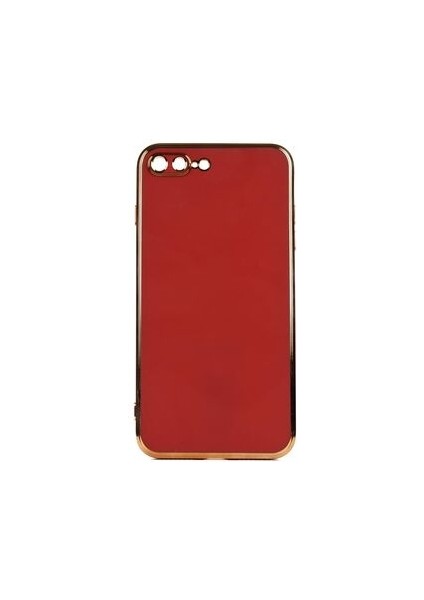 iPhone 8 Plus Parlak Yapılı ve Kenarları Altın Görünümlü Şık Bark Premium Silikon Kılıf