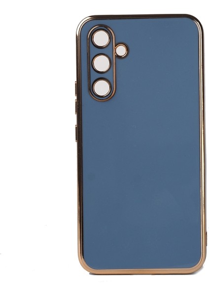 Samsung Galaxy A14 Parlak Yapılı ve Kenarları Altın Görünümlü Şık Bark Premium Silikon Kılıf