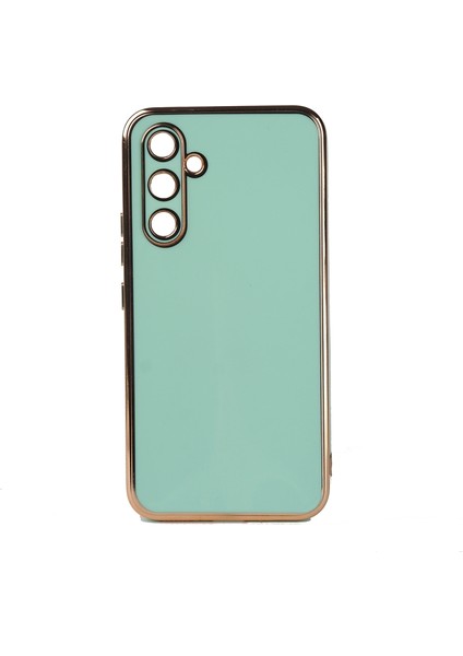 Samsung Galaxy A34 Parlak Yapılı ve Kenarları Altın Görünümlü Şık Bark Premium Silikon Kılıf