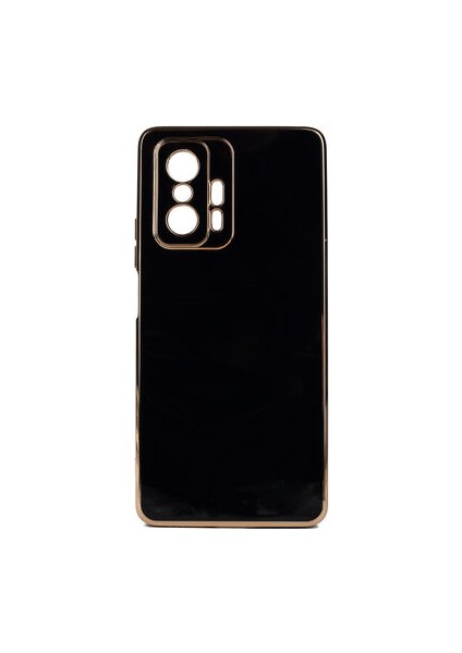 Xiaomi Mi 11T Pro 5g Parlak Yapılı ve Kenarları Altın Görünümlü Şık Bark Premium Silikon Kılıf