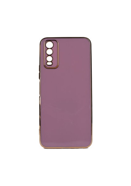 Vivo Y20S Parlak Yapılı ve Kenarları Altın Görünümlü Şık Bark Premium Silikon Kılıf