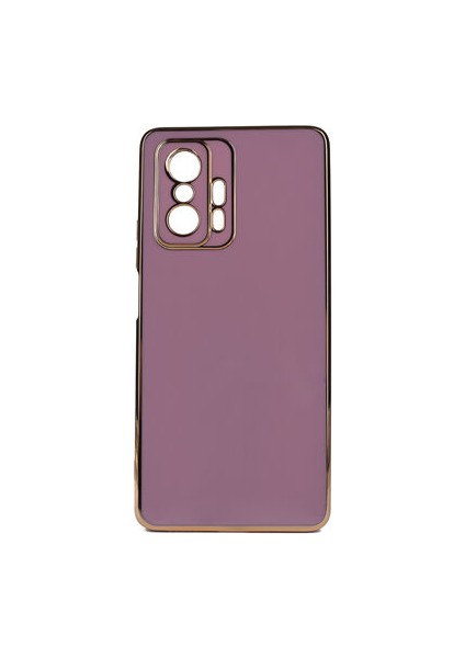 Xiaomi Mi 11T Pro 5g Parlak Yapılı ve Kenarları Altın Görünümlü Şık Bark Premium Silikon Kılıf