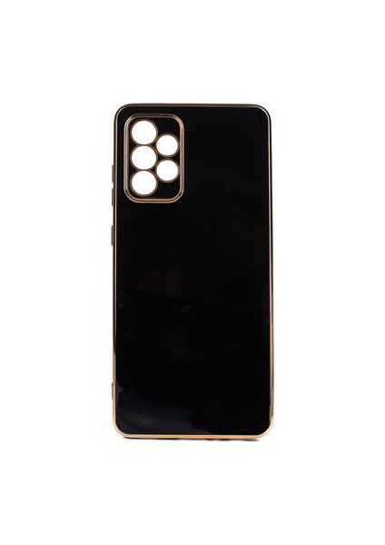 Samsung Galaxy A72 Parlak Yapılı ve Kenarları Altın Görünümlü Şık Bark Premium Silikon Kılıf