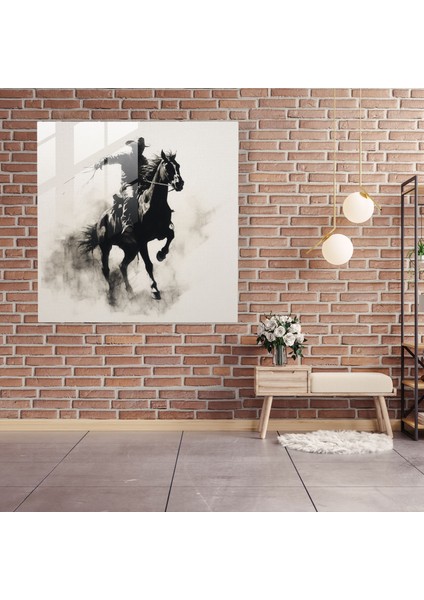 Minimalist Cam Baskı: Dramatik Kontrastlı At Üzerinde Kovboy - Modern Duvar Dekorasyonu, 30X30 fiyatları