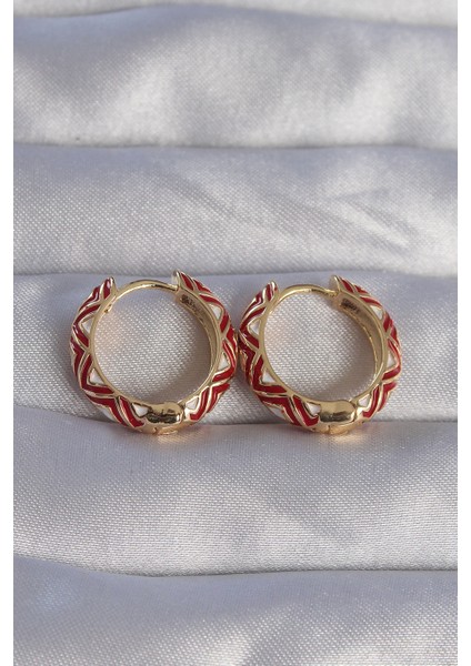 Mulvxxmd XDN02 Pirinç Gold Renk Kırmızı Etnik Desenli Halka Küpe (Mulvix)