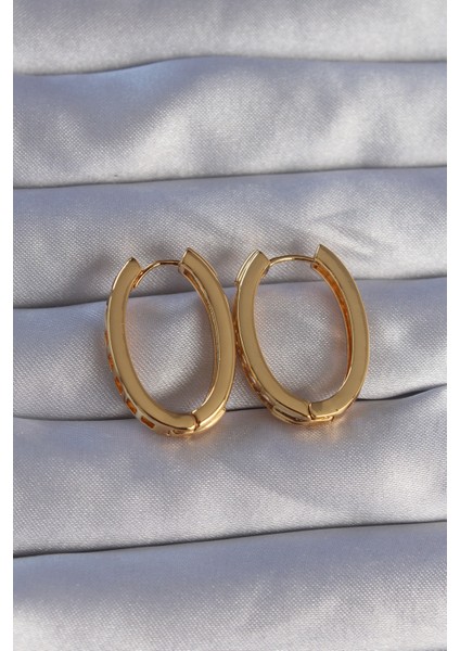 Mulvxxmd XDN02 Pirinç Gold Renk Zirkon Taşlı Oval Model Küpe (Mulvix)