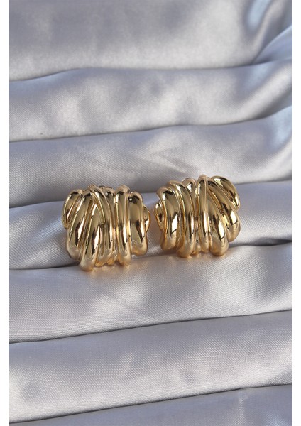 Mulvxxmd XDN02 Pirinç Gold Renk Tırtıklı Bombe Model Küpe (Mulvix)