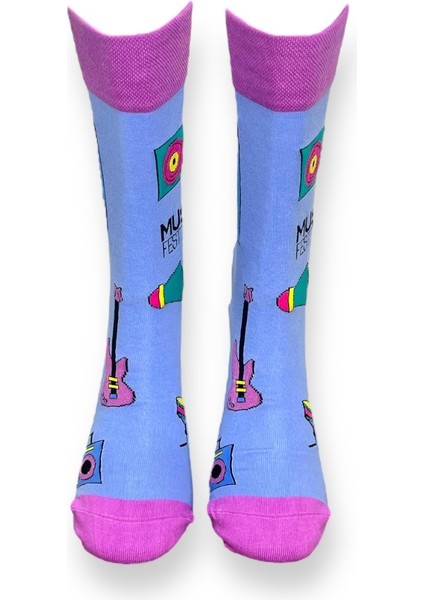 Tekli Mor Renkli Bay/Bayan Unisex Esnek Nem Alabilen Pamuklu Müzikal Desenli Soket Çorap modelleri