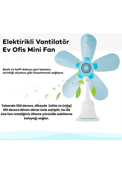 Dc 220V 1.5mt Fiş Girişli Klipsli Masaüstü Vantilatör Ev Ofis Mini Fan Vantilatör Döner Başlık