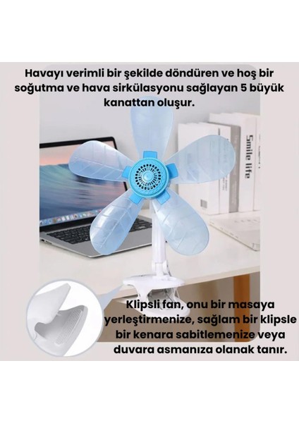 Dc 220V 1.5mt Fiş Girişli Klipsli Masaüstü Vantilatör Ev Ofis Mini Fan Vantilatör Döner Başlık