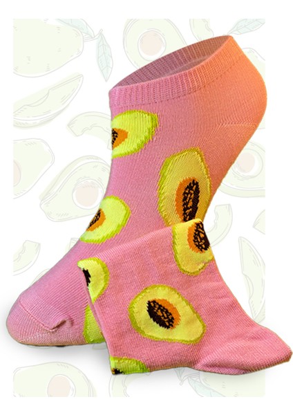 4 Çift Avokado Desenli Sneaker Çorap, Renkli Avakado Çorap, Avakadolu Patik Çorap modelleri