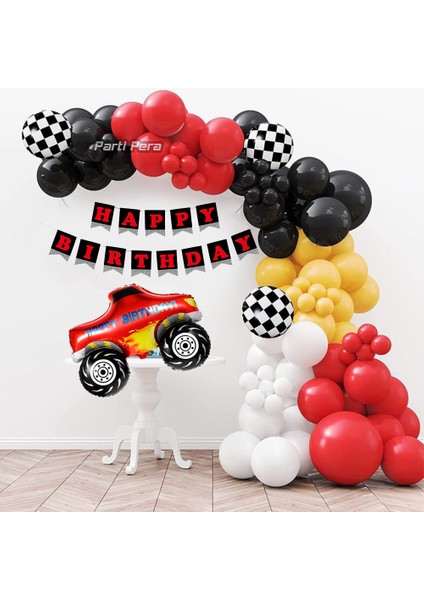 Yarış Araba Temalı Balon Zincir Doğum Günü Parti Seti 4x4 Araba Folyo Balon