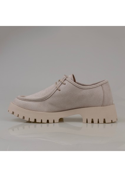 Trend Adımlar Bej Elegans Suede Kadın Oxford Ayakkabı