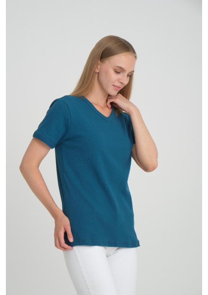 Alexandergardı Fitilli V Yaka Comfort Fit T-Shirt (E24-74602)