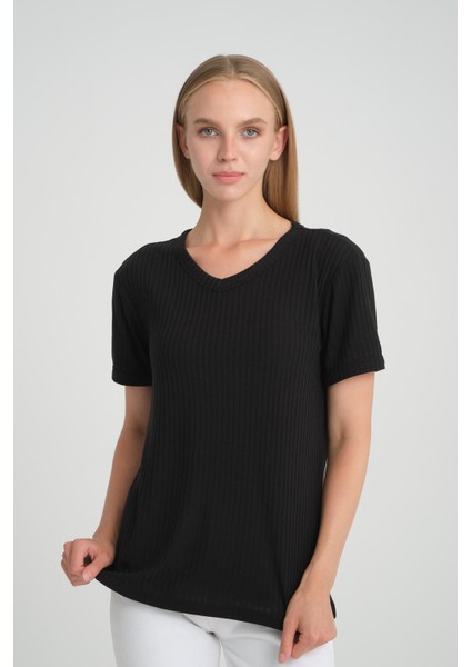 Alexandergardı Fitilli V Yaka Comfort Fit T-Shirt (E24-74602)