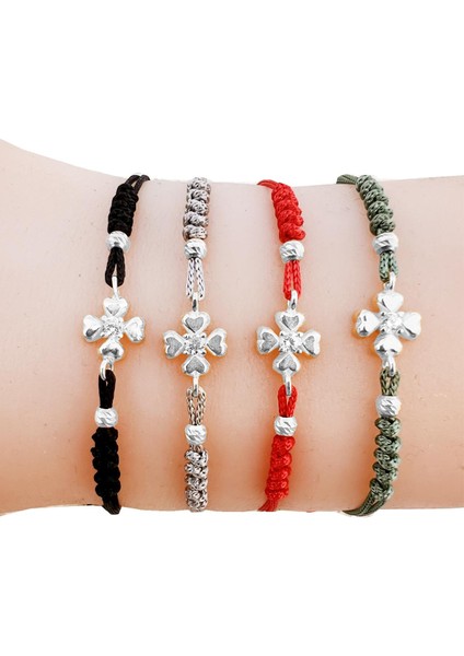 Gümüş Rodyumlu Zirkon Taşlı Dorica Toplu Gri Ipli Yonca Şans Bileklik SGTL12524GRI fiyatları