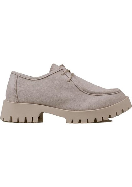 Bej Elegans Suede Kadın Oxford Ayakkabı