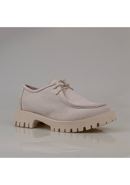 Bej Elegans Suede Kadın Oxford Ayakkabı
