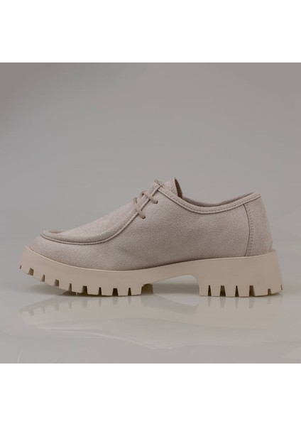 Bej Elegans Suede Kadın Oxford Ayakkabı