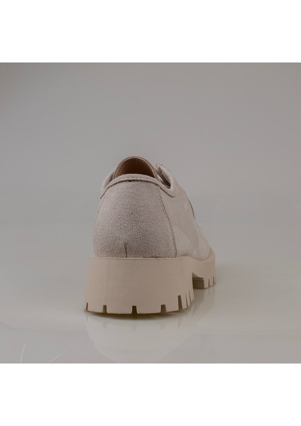 Bej Elegans Suede Kadın Oxford Ayakkabı