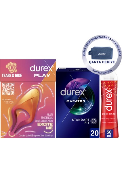 Çoklu Erojen Bölge Uyarıcı + Maraton Gecikticili Prezervatif 20LI + Çilekli Jel 50ML