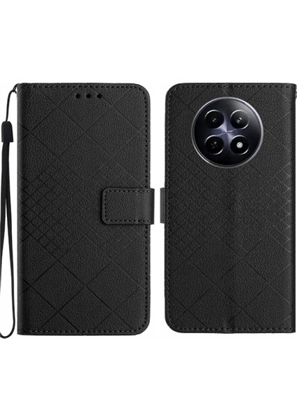 El Kayışı Elmas Kabartmalı Realme 12 5g Manyetik Kapak Için Flip Case (Yurt Dışından)