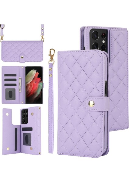 Samsung Galaxy S21 Ultra Crossbody Tarzı 5 Kart Yuvaları ile Cüzdan (Yurt Dışından)