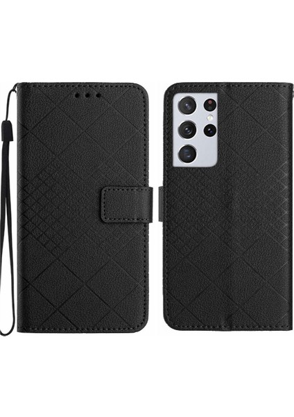 El Kayışı Manyetik Kapak Pu ile Samsung Galaxy S21 Ultra Için Flip Case (Yurt Dışından)