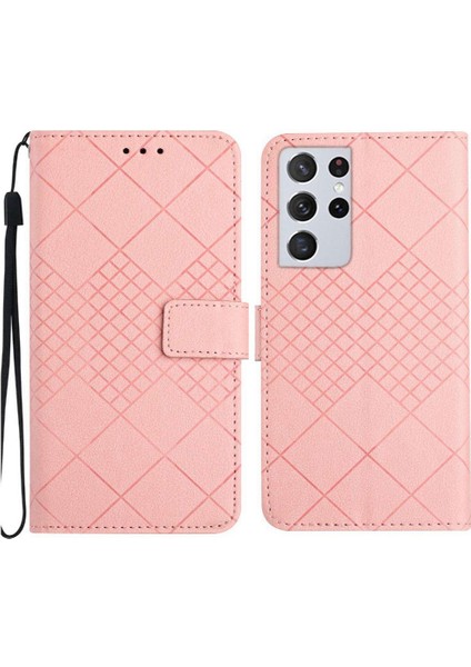 El Kayışı Manyetik Kapak Pu ile Samsung Galaxy S21 Ultra Için Flip Case (Yurt Dışından)