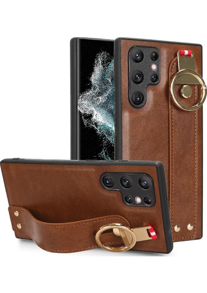Samsung Galaxy S22 Ultra Bilek Kayışı Premium Pu Deri Kılıf (Yurt Dışından)