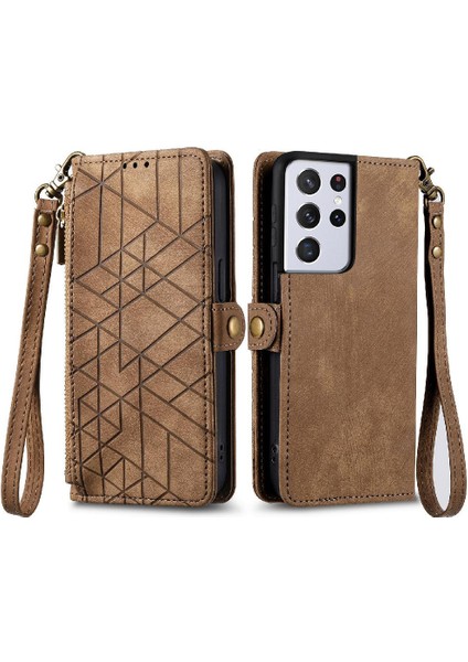 Samsung Galaxy S21 Ultra Darbeye Deri Kılıf Için Flip Case Basit (Yurt Dışından)