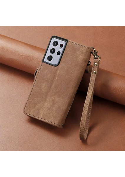 Samsung Galaxy S21 Ultra Darbeye Deri Kılıf Için Flip Case Basit (Yurt Dışından) modelleri