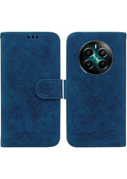 Realme 12 Artı Flip Pu Deri Kapak Için Kılıf Kickstand Kabartma Gül Cüzdan (Yurt Dışından)