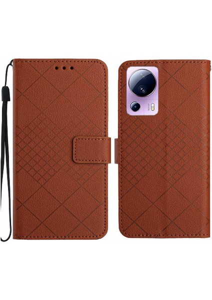 Xiaomi 13 Lite Için Flip Case Elmas Kabartmalı Kart Yuvası Standı Cüzdan Pu (Yurt Dışından)