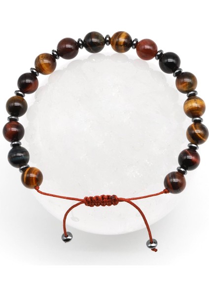 Kaplan Gözü Doğal Taş Makrome Örme Bileklik Küre Kesim