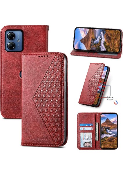 Motorola Moto G34 Günlük Kullanım Için Flip Case Cüzdan El Kayışı Standı Eşkenar Dörtgen (Yurt Dışından)