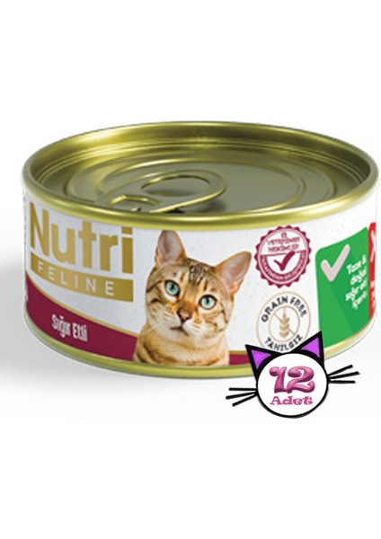 Nutri Feline Nf Tahılsız Sığır Etli 85gr Yaş Kedi Maması 12 Adet