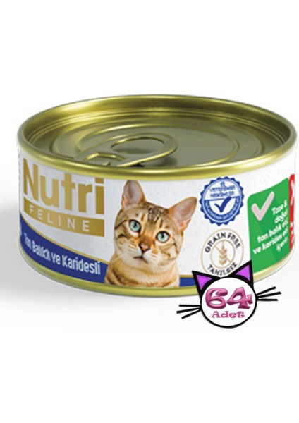 Nutri Feline Nf Tahılsız Ton&Karidesli Etli 85gr Yaş Kedi Maması 64 Adet