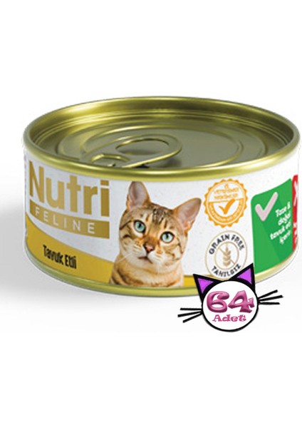 Nutri Feline Nf Tahılsız Tavuk Etli 85gr Yaş Kedi Maması 64 Adet