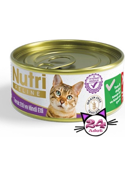 Nutri Feline Nf Tahılsız Tavuk&Hindi Etli 85gr Yaş Kedi Maması 24 Adet