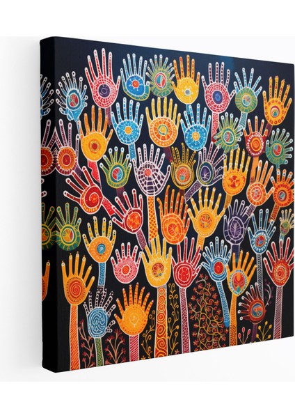 Aborijin El Izi Duvar Sanatı: Kültürel Kimlik - Aborijin, El Izi Resim, Kültürel Kimlik, Canlı Renkler, 30X30