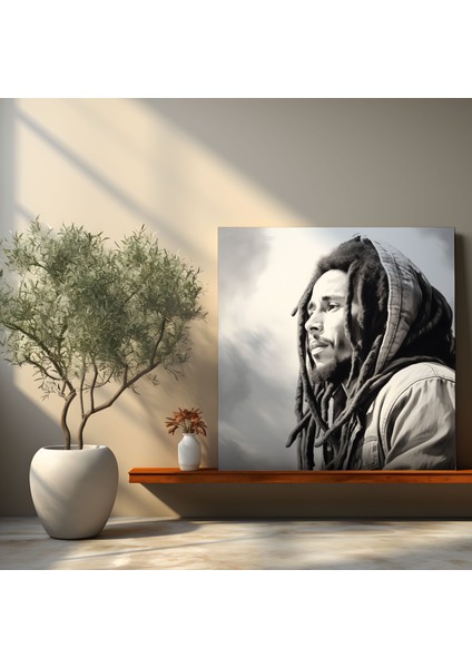 Bob Marley Kanvas Tablo - Bob Marley, Kanvas Tablo, Siyah Beyaz, Duygusal Bakış, 70X70