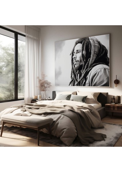 Bob Marley Kanvas Tablo - Bob Marley, Kanvas Tablo, Siyah Beyaz, Duygusal Bakış, 70X70