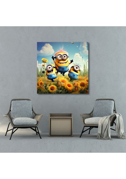 Minyonlar Çayır Kanvas Tablo - Minionlar, Karikatür Manzara, Ev Dekorasyonu, Kanvas Tablo, 30X30 modelleri