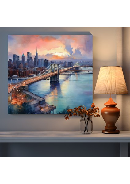 Brooklyn Skyline Suluboya Kanvas Tablo, 30X30